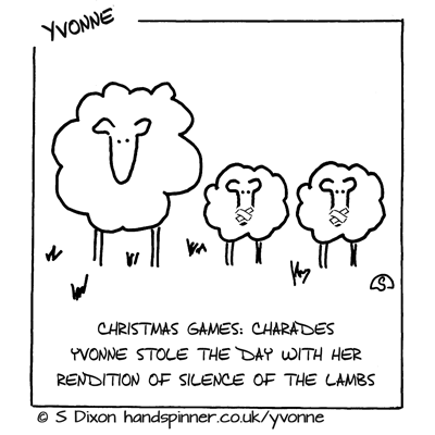 Ewe has two lambs with gaffa tape over their mouths. Caption: Charades: Yvonne stole the day with silence of the lambs.