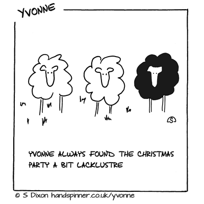 Three sheep in a field, caption is Yvonne always found the Christmas party a bit lacklustre