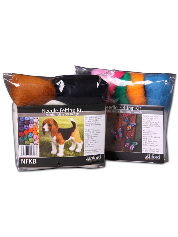 Needle Felting Kit - 3D beagle or butterfly brooches