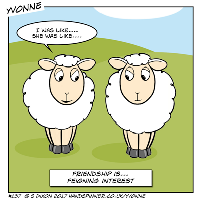 Cartoon featuring sheep Yvonne and Maureen. Transcript is on the page