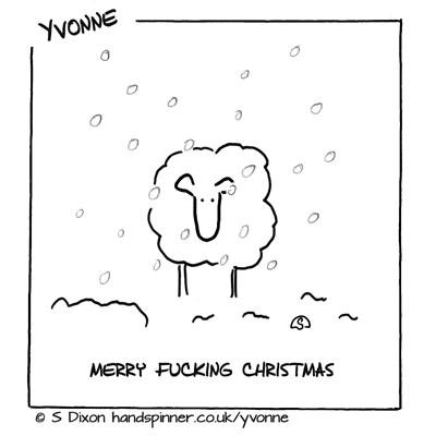 Sheep standing in snow, caption is Merry Fucking Christmas